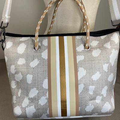 Tan with Gold stripes Handbag with Wristlet New!