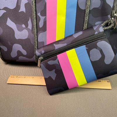 Extra Large Dark Grey Camouflage Tote with Wristlet New!