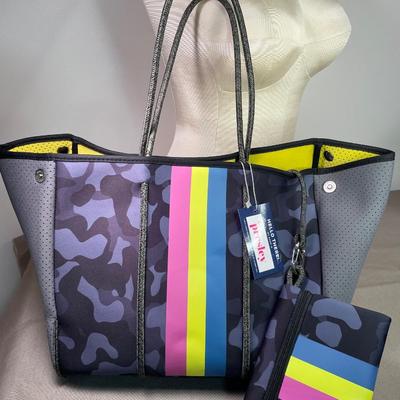 Extra Large Dark Grey Camouflage Tote with Wristlet New!