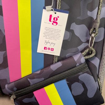 Extra Large Dark Grey Camouflage Tote with Wristlet New!