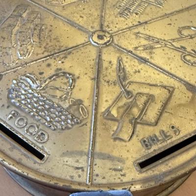 Vintage Brass English Coin Box with Key (B2-HS)