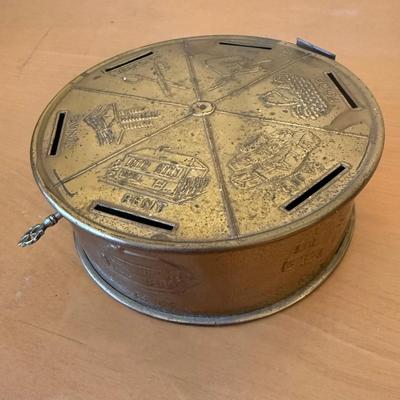 Vintage Brass English Coin Box with Key (B2-HS)