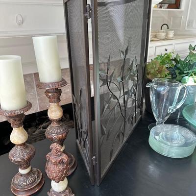 Black sawhorse style desk, plus accessories