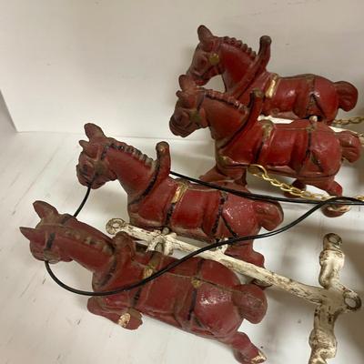 Vintage Cast Iron Toy 8 Clydesdale Horses & Wagon, Beer Barrels, 2 Drivers & Dog