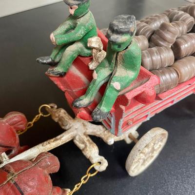 Vintage Cast Iron Toy 8 Clydesdale Horses & Wagon, Beer Barrels, 2 Drivers & Dog