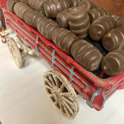 Vintage Cast Iron Toy 8 Clydesdale Horses & Wagon, Beer Barrels, 2 Drivers & Dog