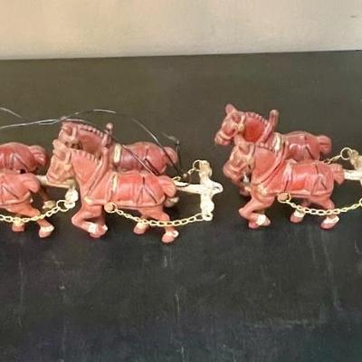 Vintage Cast Iron Toy 8 Clydesdale Horses & Wagon, Beer Barrels, 2 Drivers & Dog