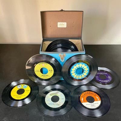 Vintage 45RPM Capitol Records Storage Carry Case with Records