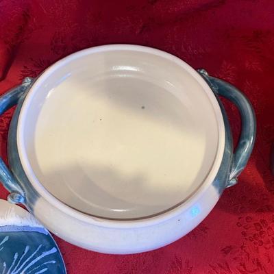 SIGNED POTTERY CASSEROLE DISH AND BOWL