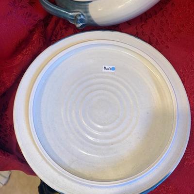 SIGNED POTTERY CASSEROLE DISH AND BOWL