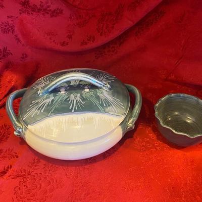 SIGNED POTTERY CASSEROLE DISH AND BOWL