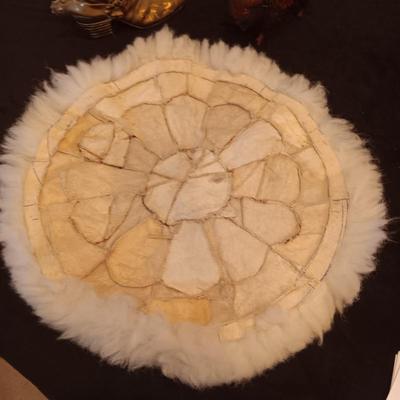 HEAVY BRASS BOOT, WOOD CARVED BISON AND FUR PIECE