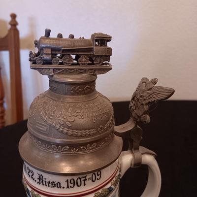2 GERMAN STEINS WITH PEWTER TOPS