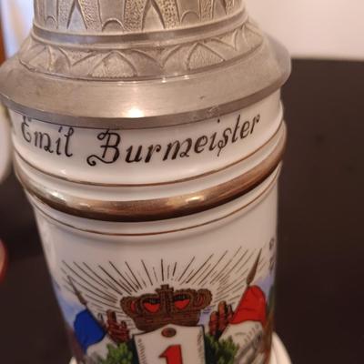 2 GERMAN STEINS WITH PEWTER TOPS