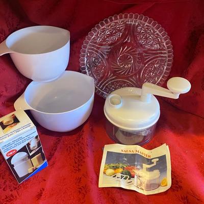 DANSK MIXING BOWLS, SALSA MAKING MACHINE, GRATER AND PLATTER