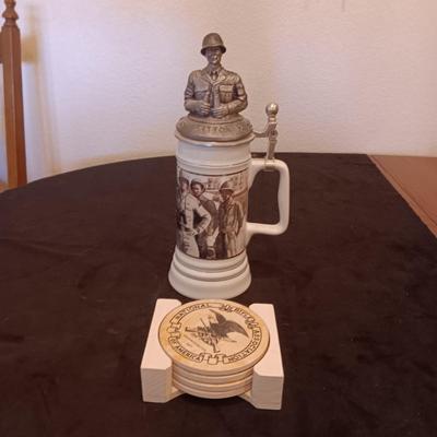 LT GENERAL GEORGE S PATTON STEIN WITH PEWTER TOP AND NRA COASTERS