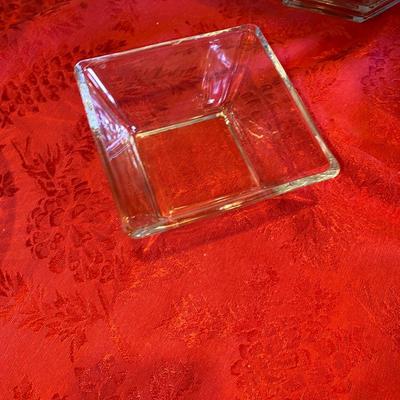 SERVING TRAY, SQUARED GLASS BOWLS, LARGER SERVING BOWL, HORS D’OEUVRE DISH