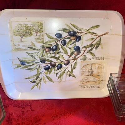 SERVING TRAY, SQUARED GLASS BOWLS, LARGER SERVING BOWL, HORS D’OEUVRE DISH