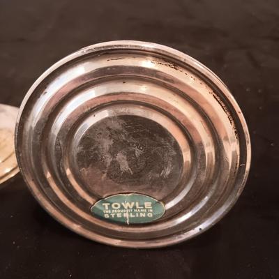 TOWLE WEIGHTED STERLING SILVER CANDLE HOLDERS PLUS ETCHED SILVER PLATED SHAKERS