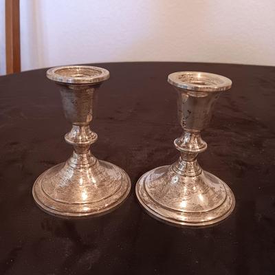 TOWLE WEIGHTED STERLING SILVER CANDLE HOLDERS PLUS ETCHED SILVER PLATED SHAKERS