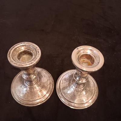 TOWLE WEIGHTED STERLING SILVER CANDLE HOLDERS PLUS ETCHED SILVER PLATED SHAKERS