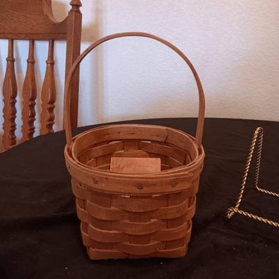 CAT HAND PAINTED ON A ROCK, METAL CAT CROSSING SIGN AND A LONGABERGER BASKET