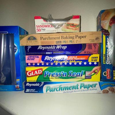 GREAT SUPPLY OF KITCHEN NECESSITIES PRESS AND SEAL ZIPLOC BAGS, ALUMINUM FOIL, AND MORE