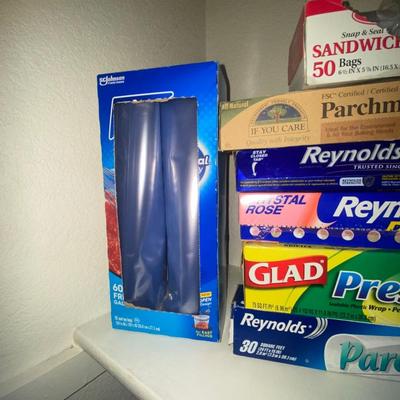 GREAT SUPPLY OF KITCHEN NECESSITIES PRESS AND SEAL ZIPLOC BAGS, ALUMINUM FOIL, AND MORE