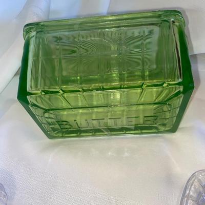VTG BUTTER DISHES, SALT AND PEPPER SHAKERS AND TOOTHPICK HOLDER