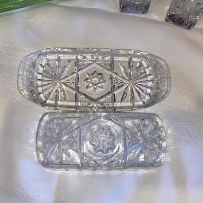 VTG BUTTER DISHES, SALT AND PEPPER SHAKERS AND TOOTHPICK HOLDER