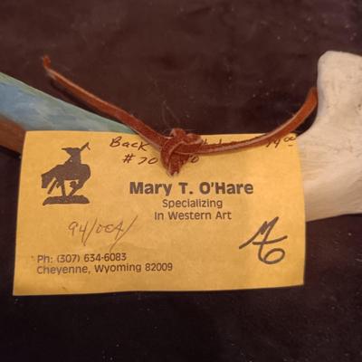 HAND PAINTED CLAY JUG AND WYOMING BACK SCRATCHER MADE FROM AN ANIMAL BONE