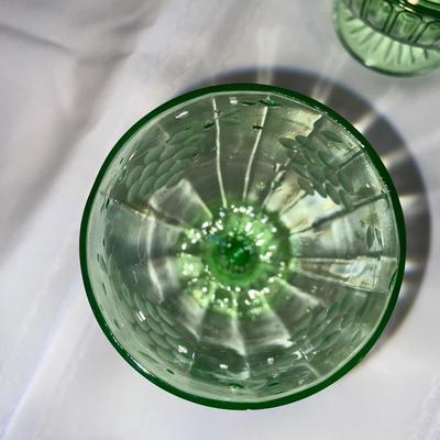 VTG GREEN GLASS AND VASE