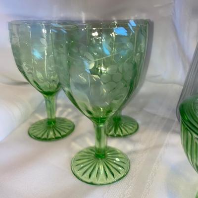 VTG GREEN GLASS AND VASE