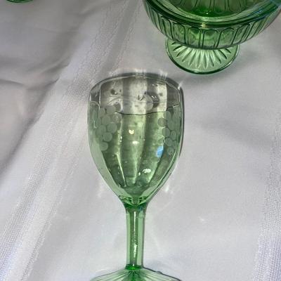 VTG GREEN GLASS AND VASE