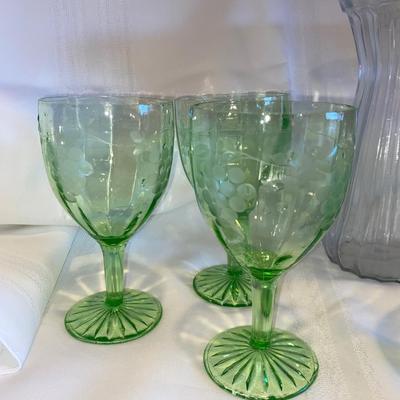 VTG GREEN GLASS AND VASE