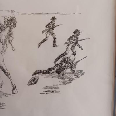 "LEAD AWAY!" SKETCH BY DEAN L PURVES IN A BARNWOOD FRAME, SIGNED AND NUMBERED
