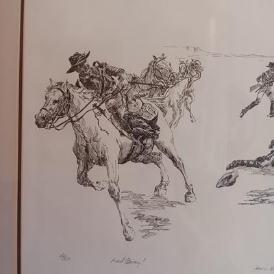 "LEAD AWAY!" SKETCH BY DEAN L PURVES IN A BARNWOOD FRAME, SIGNED AND NUMBERED
