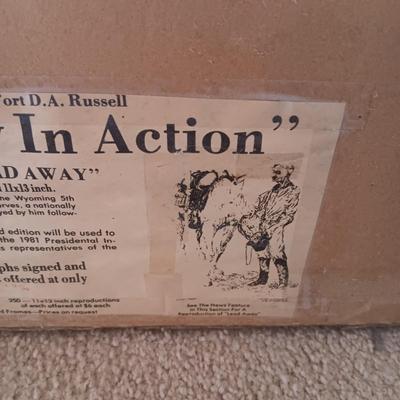 "LEAD AWAY!" SKETCH BY DEAN L PURVES IN A BARNWOOD FRAME, SIGNED AND NUMBERED