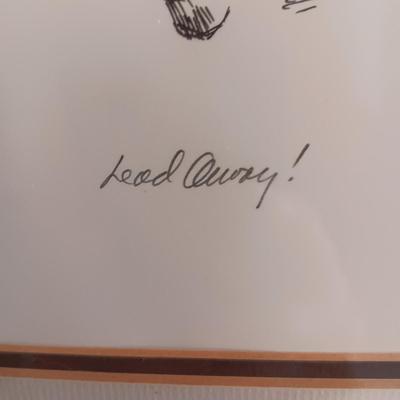 "LEAD AWAY!" SKETCH BY DEAN L PURVES IN A BARNWOOD FRAME, SIGNED AND NUMBERED