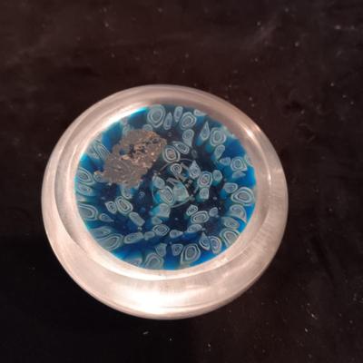 GLASS PERFUME BOTTLE WITH STOPPER, GLASS PAPERWEIGHT AND TRINKET BOX
