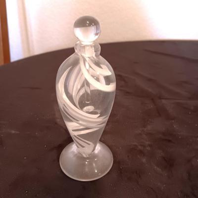 GLASS PERFUME BOTTLE WITH STOPPER, GLASS PAPERWEIGHT AND TRINKET BOX