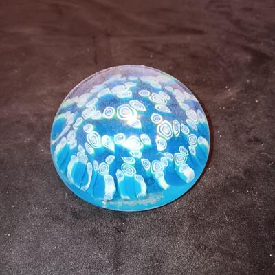 GLASS PERFUME BOTTLE WITH STOPPER, GLASS PAPERWEIGHT AND TRINKET BOX