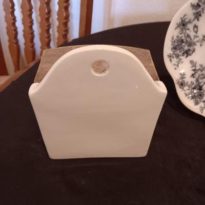 NEW WHARF POTTERY PLATTER, CRYSTAL RELISH DISHES AND A VINTAGE SALT CONTAINER