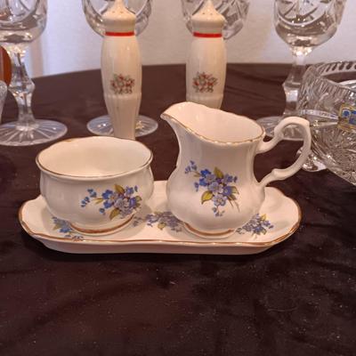2 CRYSTAL FOOTED BOWLS, STEMMED GLASSES, SHAKERS AND MORE
