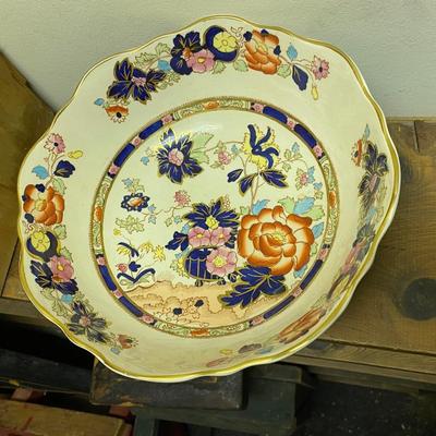 Mason's Mandarin ironstone charger, large round platter, cobalt blue and gold with floral patterns