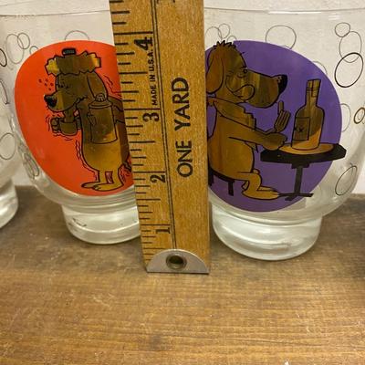 Vintage Cocktail Cartoon Dog Glasses Footed Red Purple Retro Tumblers