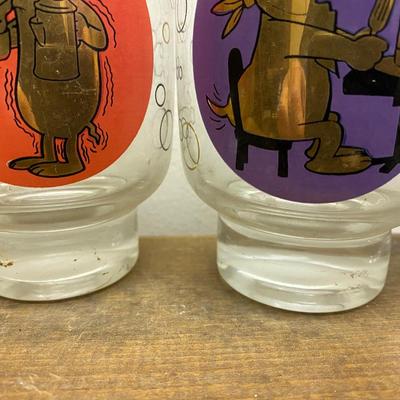 Vintage Cocktail Cartoon Dog Glasses Footed Red Purple Retro Tumblers