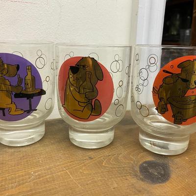 Vintage Cocktail Cartoon Dog Glasses Footed Red Purple Retro Tumblers