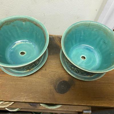 Set of 3 Vintage McCoy Planter Small Turquoise Aqua Plant Holder