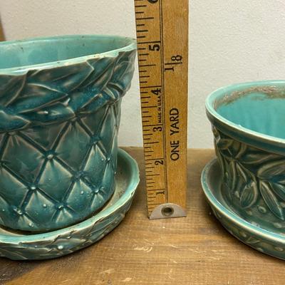 Set of 3 Vintage McCoy Planter Small Turquoise Aqua Plant Holder